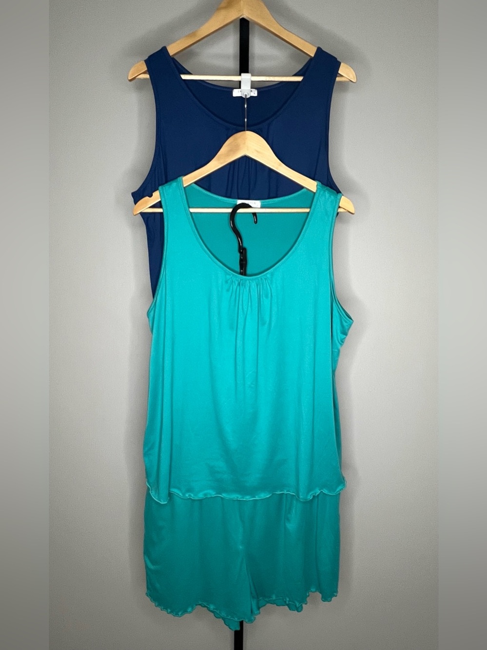 Ekouaer 2-pk Womens 2-pc Shorts/Tank Pajama Sets (Blue & Green)-Sz XL/14-16